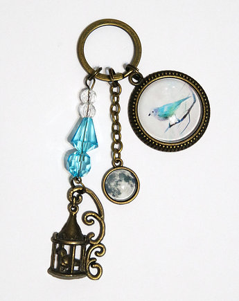 Breloczek - Turkusowy ptak, księżyc, yenoo