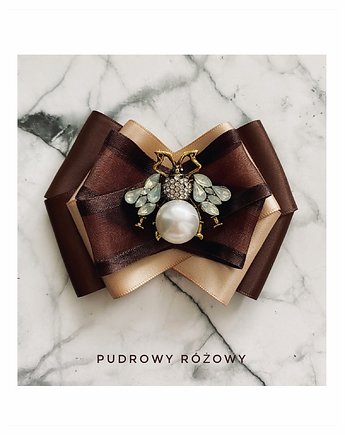 Czekoladowa  Brosza  z  Owadem z perłą NEW, Pudrowy Różowy