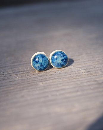 Ceramiczne niebieskie kolczyki kropeczki 7mm, Gliniana Koniczynka
