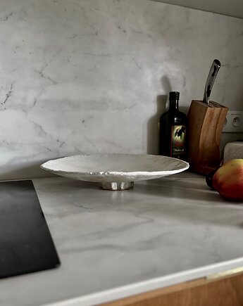 Ceramiczna Misa XXL na Cokole na  Owoce Przekąski Rustic White, Maison Fragile