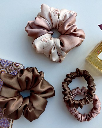Czekolada i róż - zestaw jedwabnych scrunchie, BARLA