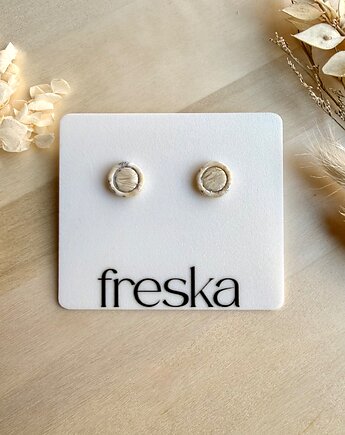 Kolczyki Kółka z Ramką piaskowe ze srebrnym twistem, freska