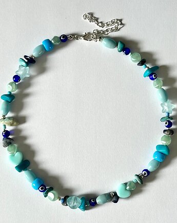 Naszyjnik koraliki Drugi Brzeg  koraliki z upcyklingu niebieskie  handmade, Agrafka studio