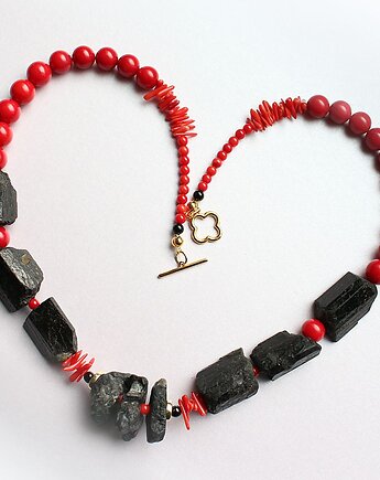 Ochrona Wolności - surowy czarny turmalin, koral, onyks, KEIT