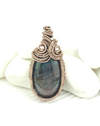 Wisiorek z agatem wire wrapping, Blue Pearl Art