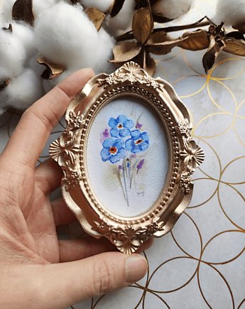 Akwarela miniatura niezapominajka, Wiktoria Borys Art