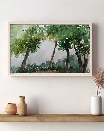 WYPRZEDAŻ SZTUKI! Akwarela Wieś oryginalny obraz 300g 18x30 cm, Kwitnace