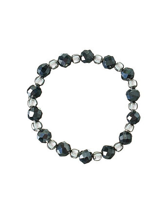 Pierścionek elastyczny spinel czarny srebrne kulki, Bring Biżuteria