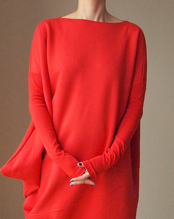 Sukienka długi rękaw asymetria Czerwona Gruba, ONE MUG A DAY