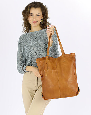 Miękka torba typu shopper z kieszeniami  - brąz camel, Marco Mazzini