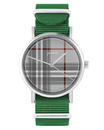 Zegarek - Szkocka krata - zielony, nylonowy, yenoo