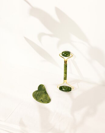 Zestaw do masażu twarzy z zielonego jadeitu: Gua Sha + Roller, High Light