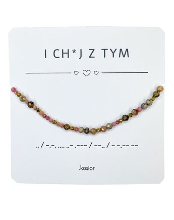 Bransoletka z alfabetem Morse Rodonit, Rodochrozyt, Hematyt