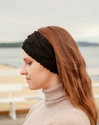 Czarna wełniana opaska w warkocze, Holy Alpaca Knit