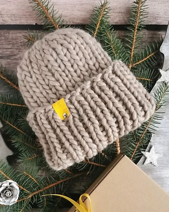 Wełniana czapka zimowa WOOLY beżowa, sploteka