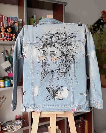 Personalizowana kurtka jeansowa ręcznie malowana, ślub, rękąROBIONE