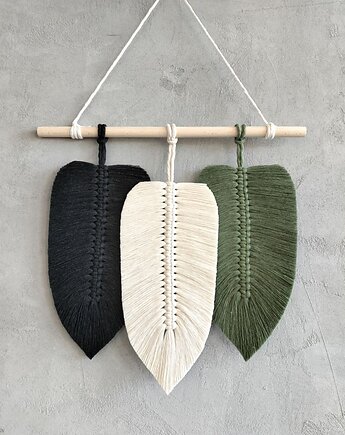 Makrama Liście Nowoczesna Dekoracja na Ścianę Loft Czerń Zieleń 40x40 cm, Pracownia Wardin