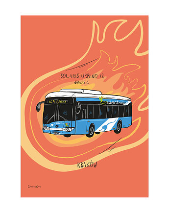 Plakat A4 Kraków Autobus Solaris Urbino 12 electric, Gliniana Kura