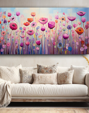 Polne kwiaty, maki - Plakat - Olej, Boho, Abstrakcja, Black Sapphire Art