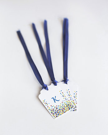 Etykietki personalizowane kolorowe konfetti, WOW party