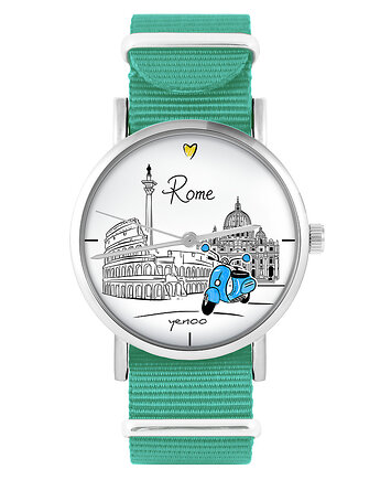 Zegarek - Rzym - turkusowy, nylonowy