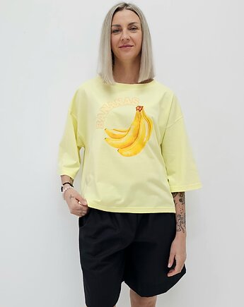 Bawełniana bluzka z bananami o luźnym kroju z rękawem 3/4, Ablush