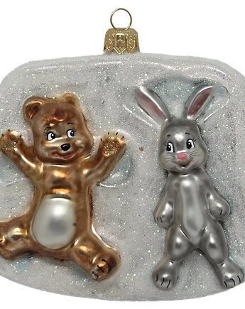 Ręcznie malowana bombka szklana zwierzaki bawiące się w śniegu, STARGLASS