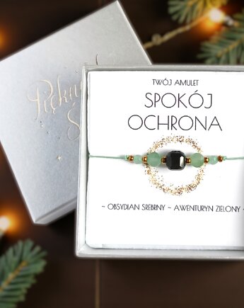 Amulet - SPOKÓJ i OCHRONA - świąteczne pudełko - obsydian, awenturyn, kaktusia