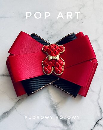 Modowa Brosza z czerwonym  MISIEM Nowość, Pudrowy Różowy