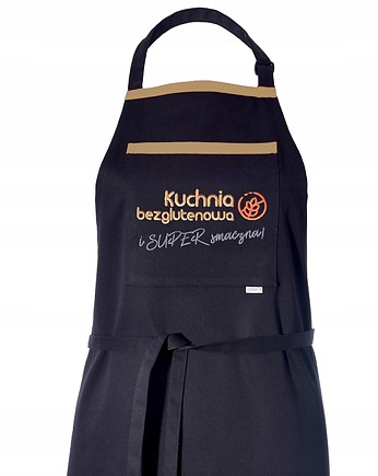 Fartuch Kuchenny CZARNY haftowany bawełniany Kuchnia Bezglutenowa PREZENT, Wyszywane