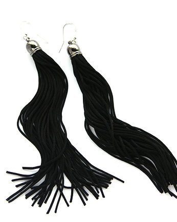 Kolczyki XL frędzle czarne chwosty, Mosca