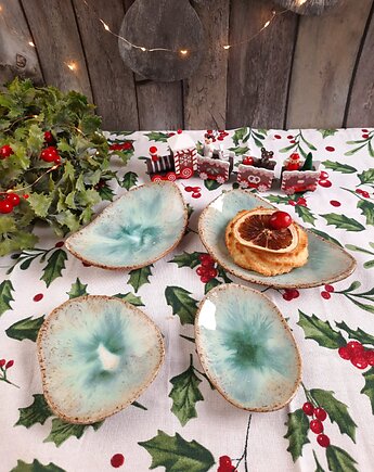 Zestaw małych turkusowych paterek ceramicznych. Śliczne. Polskie rękodzieło, Ceramika Wydry