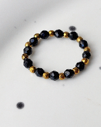 Pierścionek elastyczny Hematyt Onyks, Chmolowska Jewellery