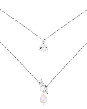 Srebrny naszyjnik z ozdobnym zapięciem i naturalną perłą, SOTHO