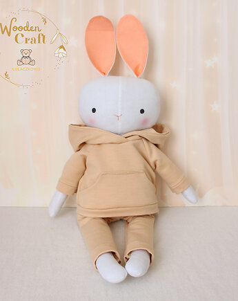Króliczek Eddie, w beżowym dresiku przytulanka, prezent GOTOWY, Lulaczkowo