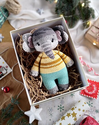 Maskotka słonik w pudełku, Zabawka na prezent, Prezent dla malucha, EcoToysByNastya