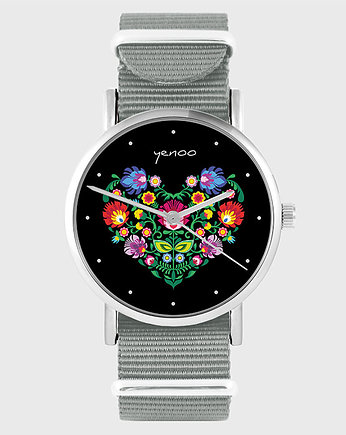 Zegarek - Serce folk, czarny - szary, nato, yenoo