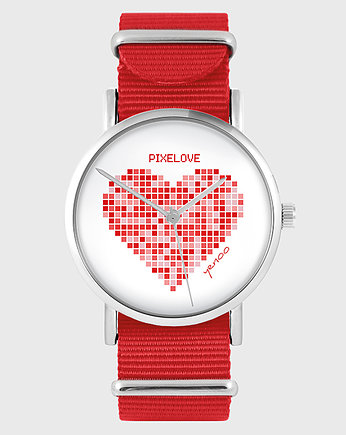 Zegarek - Serce pixelove - czerwony, nato, yenoo