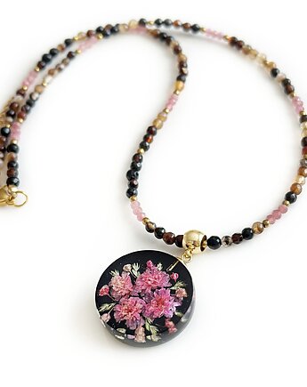 Komplet biżuterii z gipsówką - Agat i Turmalin, Colie