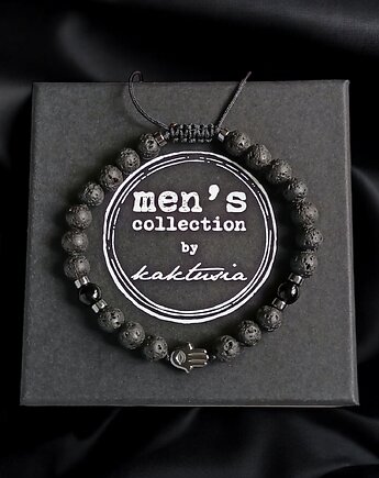 HAMSA - ochrona : lawa, onyks, hematyt - bransoletka regulowana ONE SIZE, kaktusia