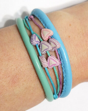 Bransoletka - Pastelowe serduszka - rzemienie, yenoo