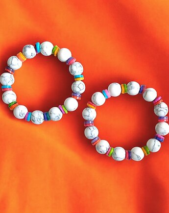 HOT TREND 2025 : bransoletka : summer collection : howlit 12mm, kolorowa muszla, kaktusia