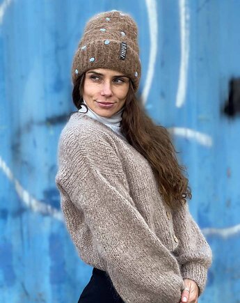 MOHER  MERINO czapka kropki groszki unisex, PANAPUFA