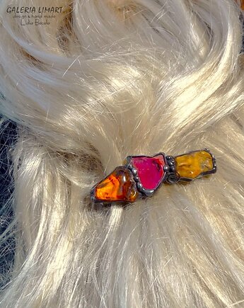 Spinka do włosów z surowego bursztynu bałtyckiego i korala PREZENT z klasą, Galeria Limart