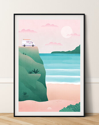 Plakat - Camper on a cliff/ Kamper na klifie, nadia kubczak