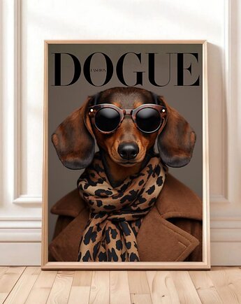 PLAKAT DOGUE jamnik,  portret psa, okładka magazynu modowego, black dot studio