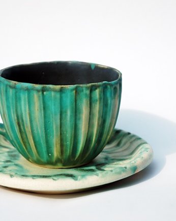 Kubek z talerzykiem HYGGE zielony, Ceramiczności