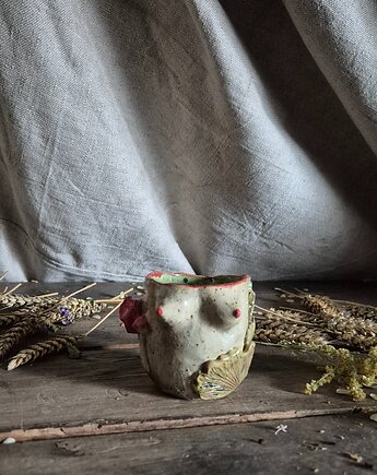 Kubek cycuszki na kawę, czarka grzyb,kubek, cappuccinka rzeźbiona, Fiona Ceramics