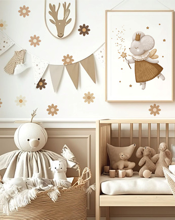 Naklejki na ścianę dla dzieci beżowo-brązowe stokrotki DAISY, OKAZJE - Prezent na Baby shower