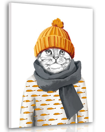 OBRAZ NA PŁÓTNIE -  Kotek w czapce 60x80, NOWdeco